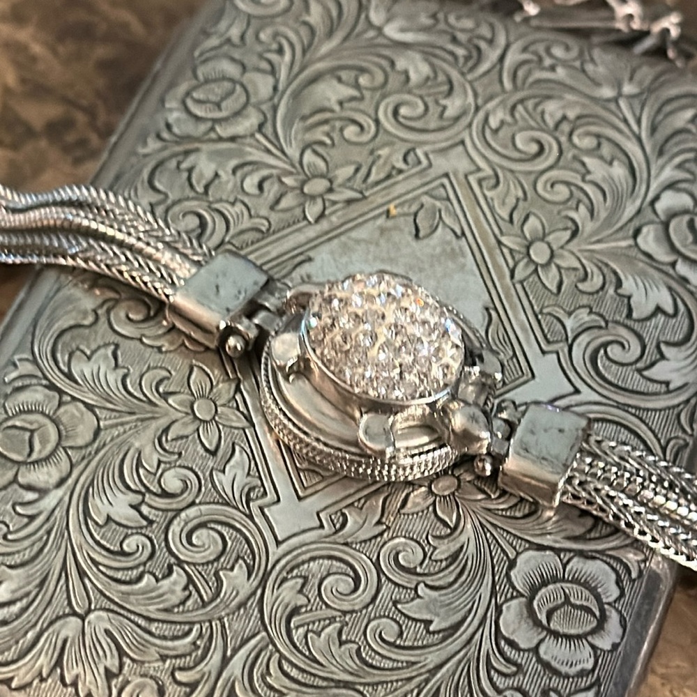 Crystal Silver Tone Turtle Toggle Adjustable Brac… - image 8